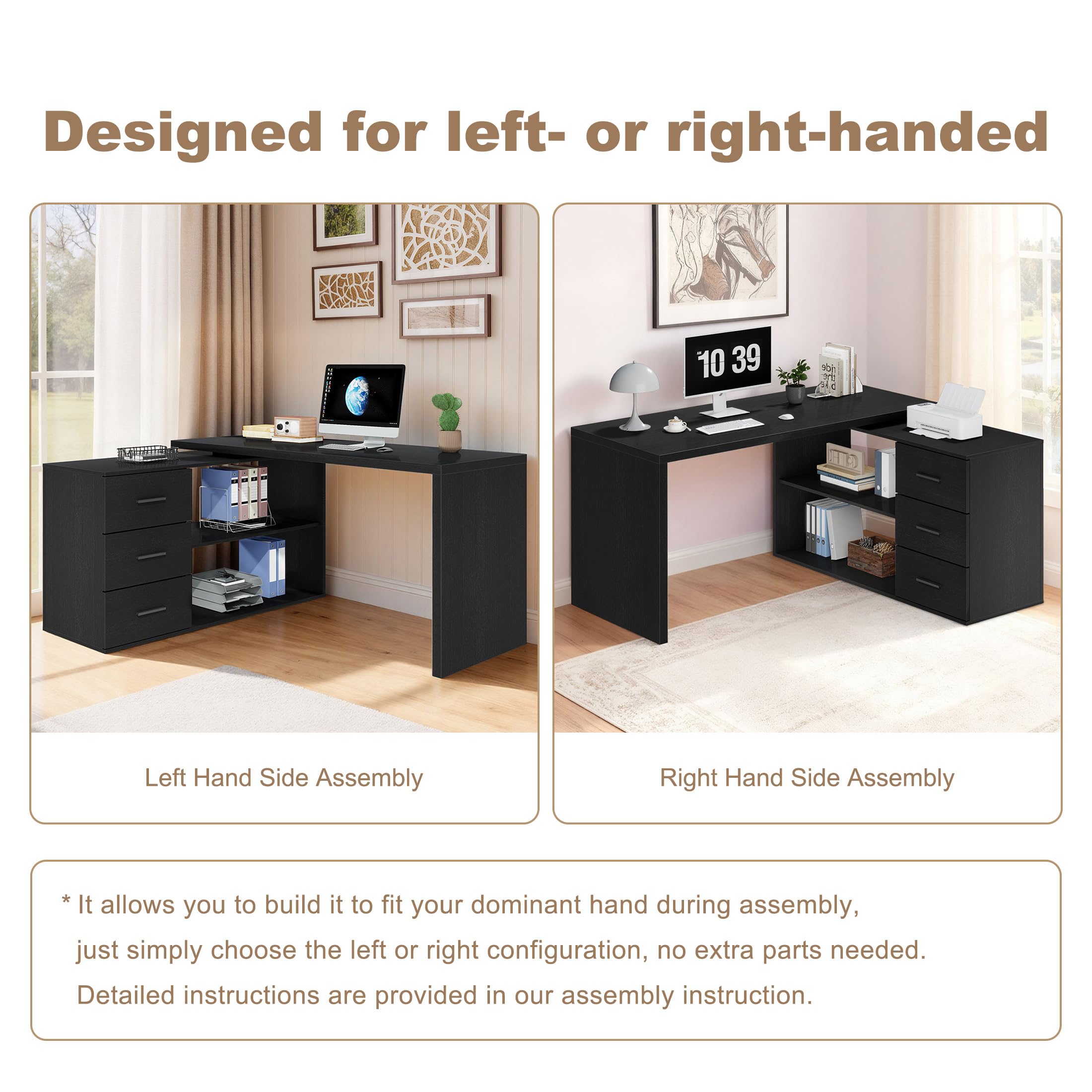 Amazon.co.jp: HSH 55-76インチ ブラック モーデン L字デスク コーナー